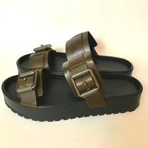 All Saints Platform Olive Leather Sandals 37